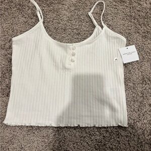 American Eagle Outfitters Cream Ribbed Button-Front Cropped Cami